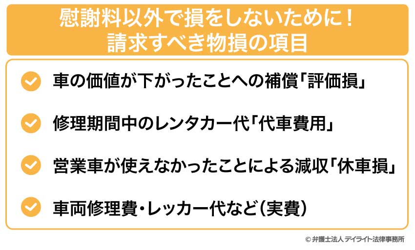 慰謝料以外で損をしないために！ 請求すべき物損の項目