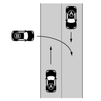 直進車と路外から右折で進入する車両との事故の図