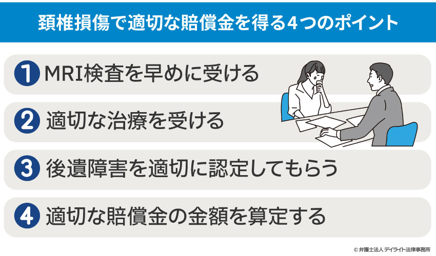 頚椎損傷で適切な賠償金を得る4つのポイント