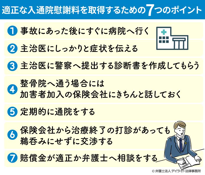 適正な入通院慰謝料を取得するための7つのポイント