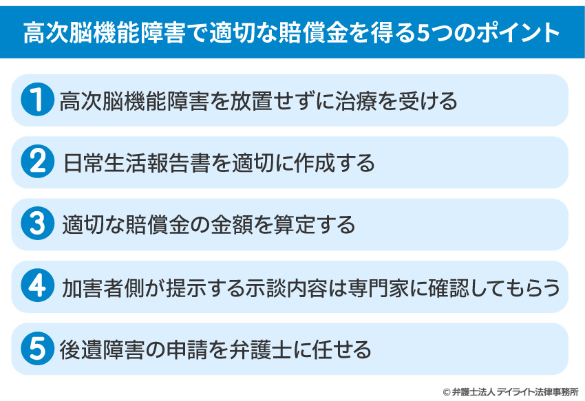 高次脳機能障害で適切な賠償金を得る5つのポイント