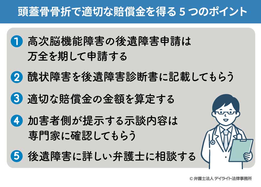 頭蓋骨骨折で適切な賠償金を得る5つのポイント