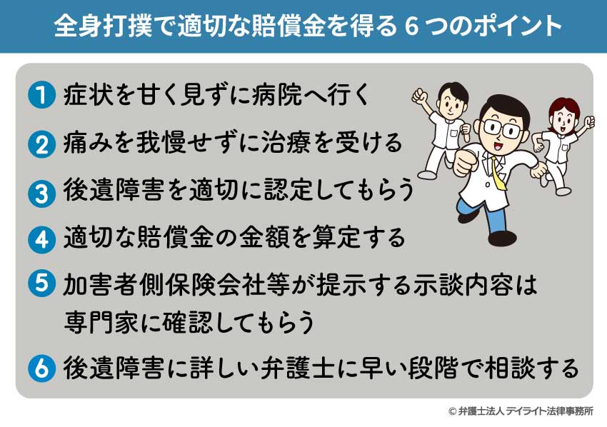 全身打撲で適切な賠償金を得る6つのポイント