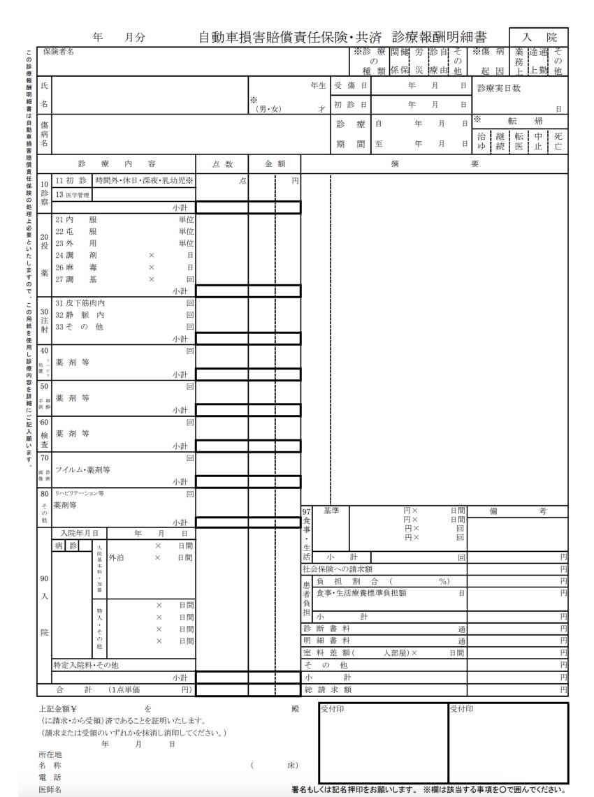 入院した場合の診療報酬明細書