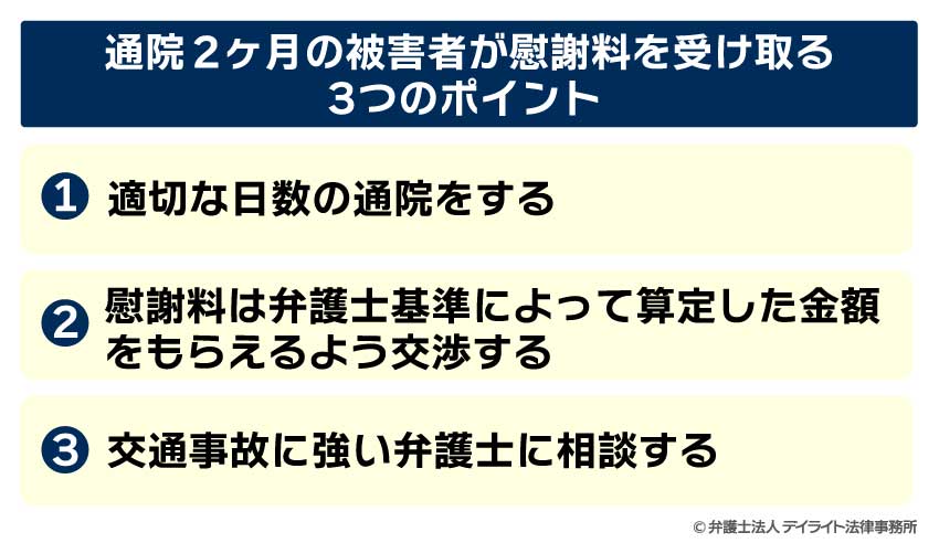 通院2ヶ月の被害者が慰謝料を受け取る 3つのポイント