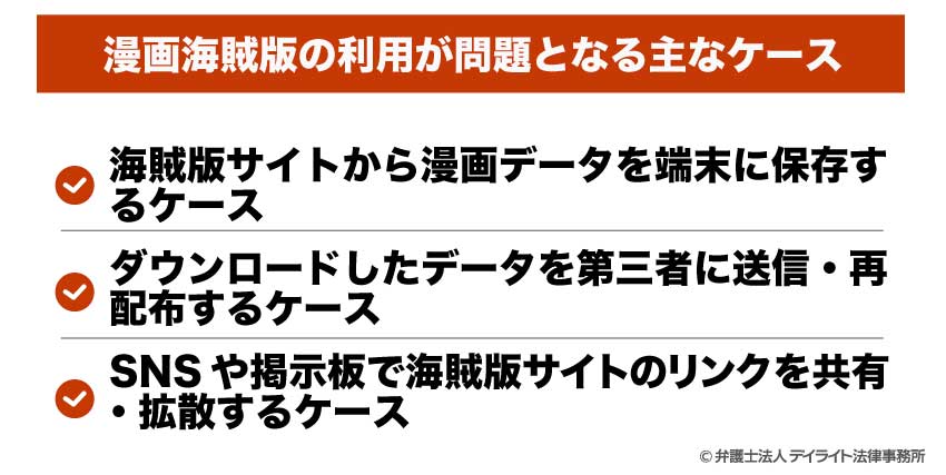 漫画海賊版の利用が問題となる主なケース