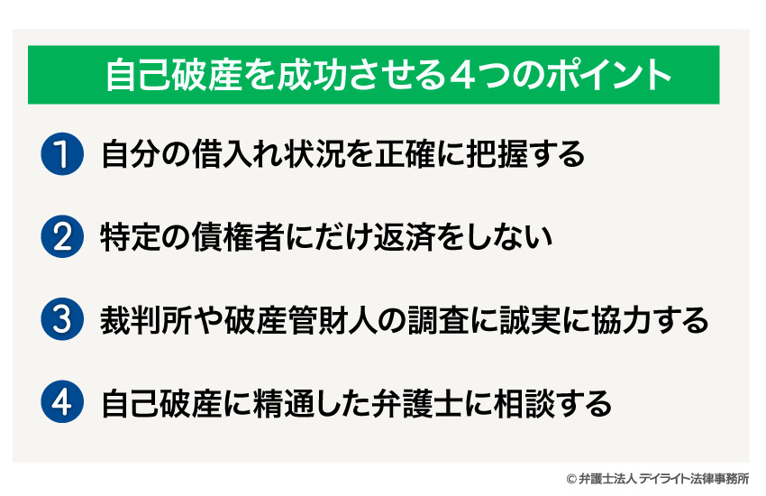 自己破産を成功させる4つのポイント