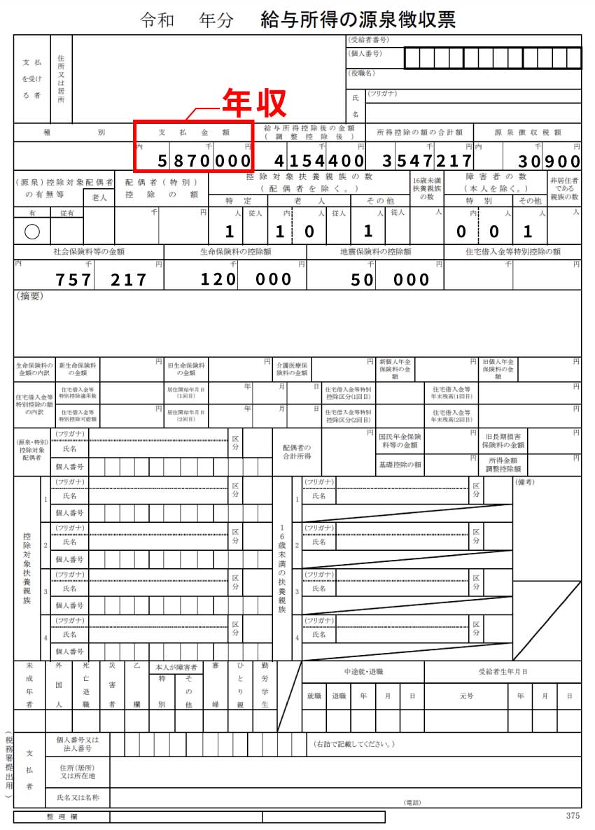 源泉徴収票の見本