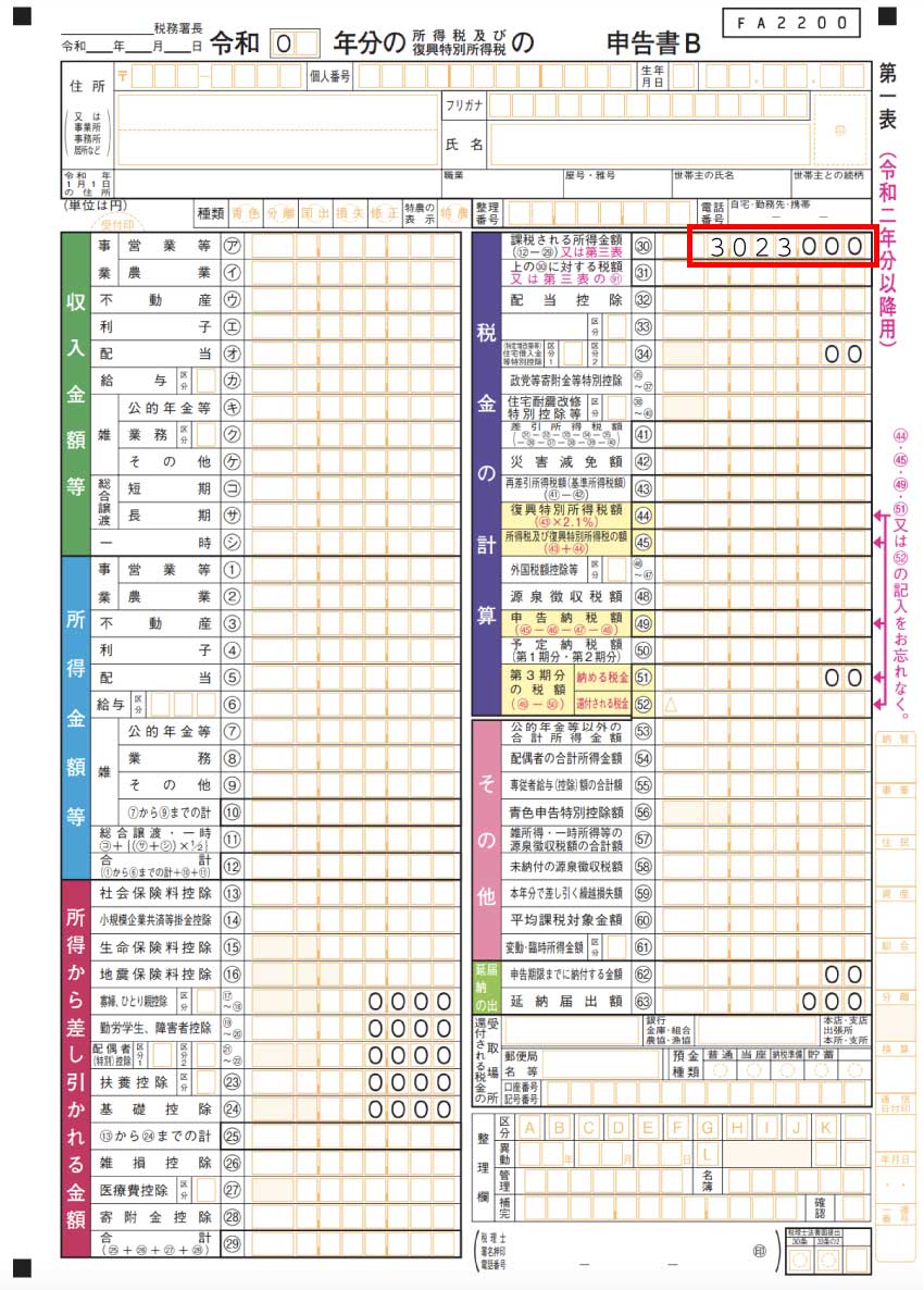 確定申告書の見本