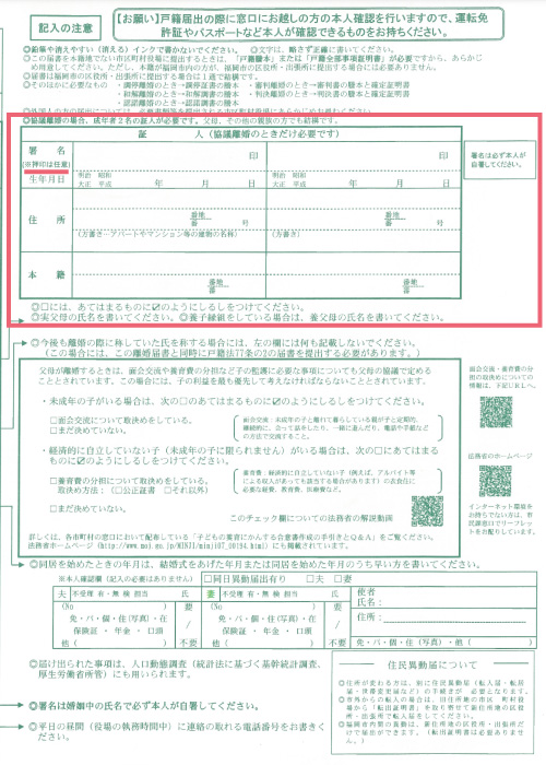 離婚届の証人欄のイメージ