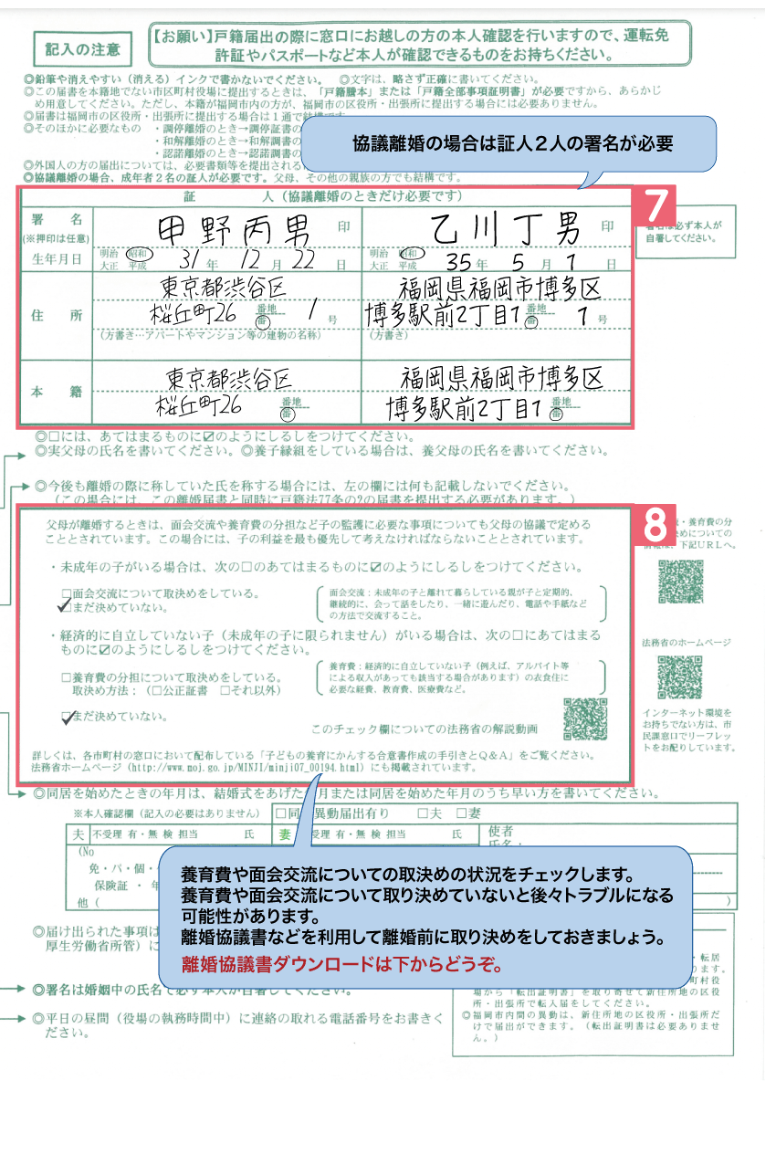 協議離婚のケースの離婚届右側