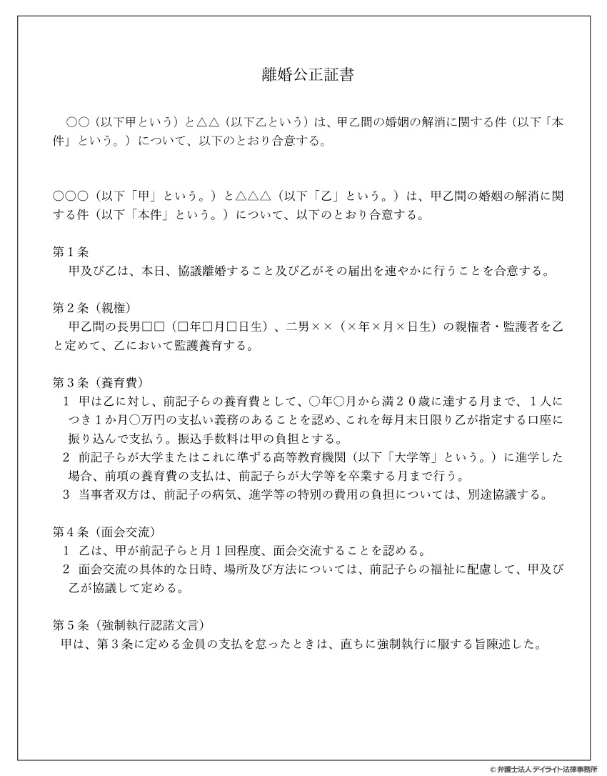 離婚公正証書のテンプレート