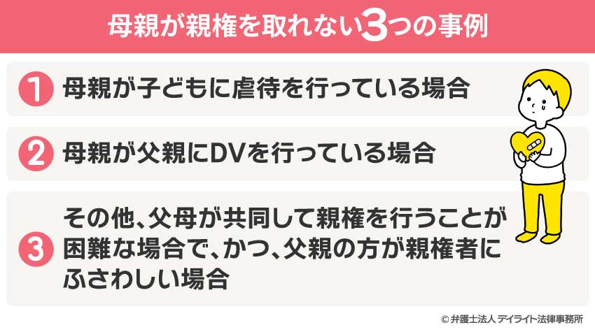 母親が親権を取れない3つの事例