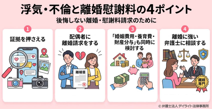 浮気・不倫と離婚慰謝料の4ポイント