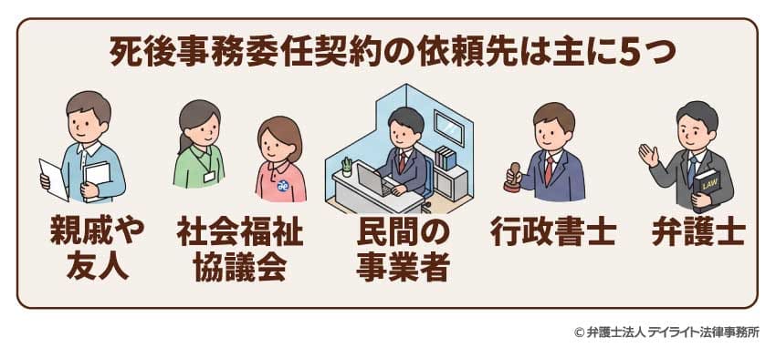 死後事務委任契約の依頼先は主に5つ