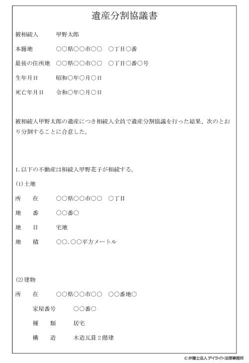 遺産分割協議書のひな形