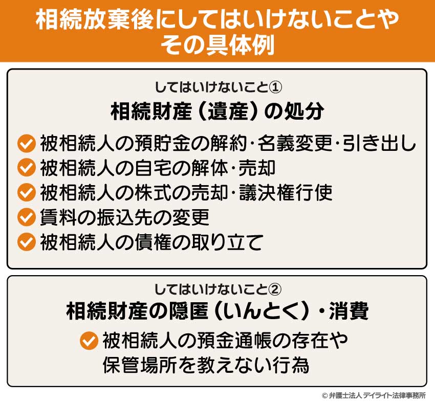 相続放棄後にしてはいけないことやその具体例