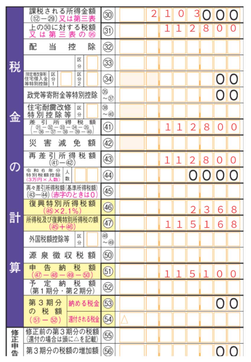 「税金の計算」の欄
