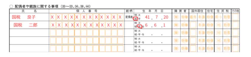 「配偶者や親族に関する事項」の欄