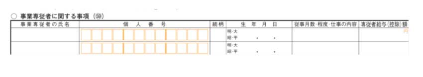 「事業専従者に関する事項」の欄