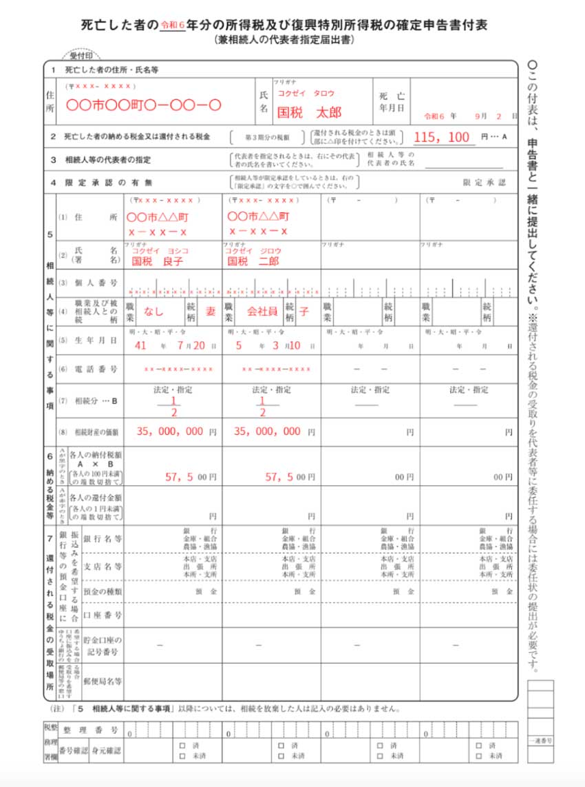 付表のサンプルと書き方