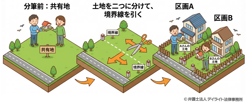 二人が共有している土地を分筆し、それぞれが半分ずつを所有する