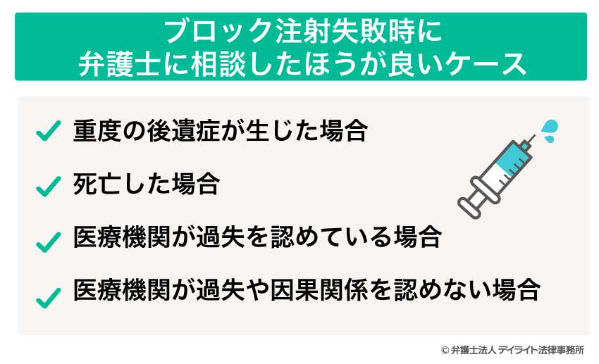 ブロック注射失敗時に 弁護士に相談したほうが良いケース
