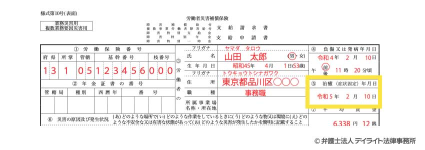 治癒（症状固定日）年月日の書き方